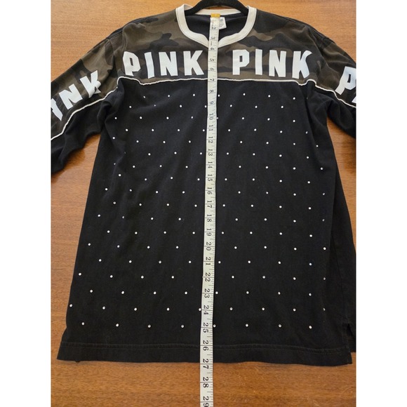 Victoria's Secret Pink‎ Bling Camo Campus Faux Rhinestone Shirt Women's Xs Black - Picture 3 of 11
